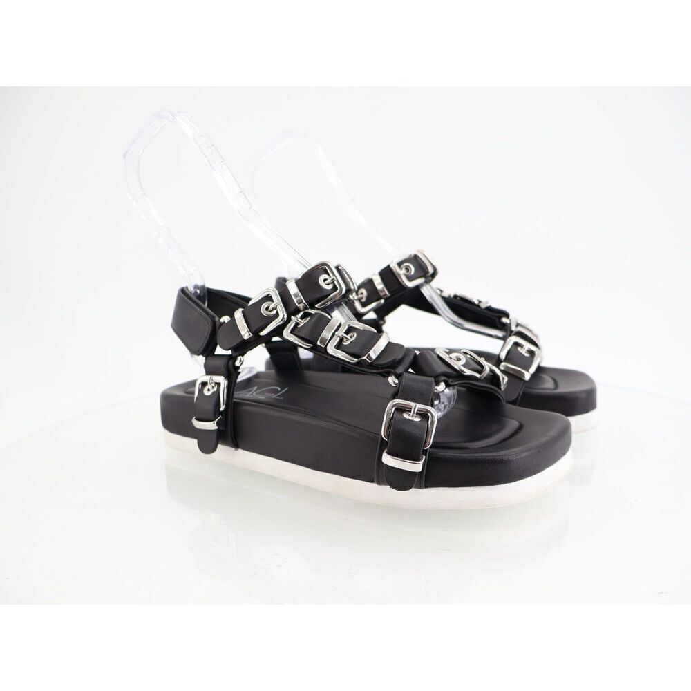 AGL Sandals Black Leather Flatform Buckle Slingback Adjustable Size 38 8 Punk